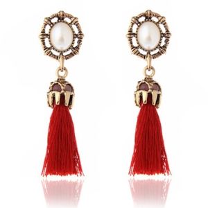 Gold Trimmed Pearl Tassel Earrings